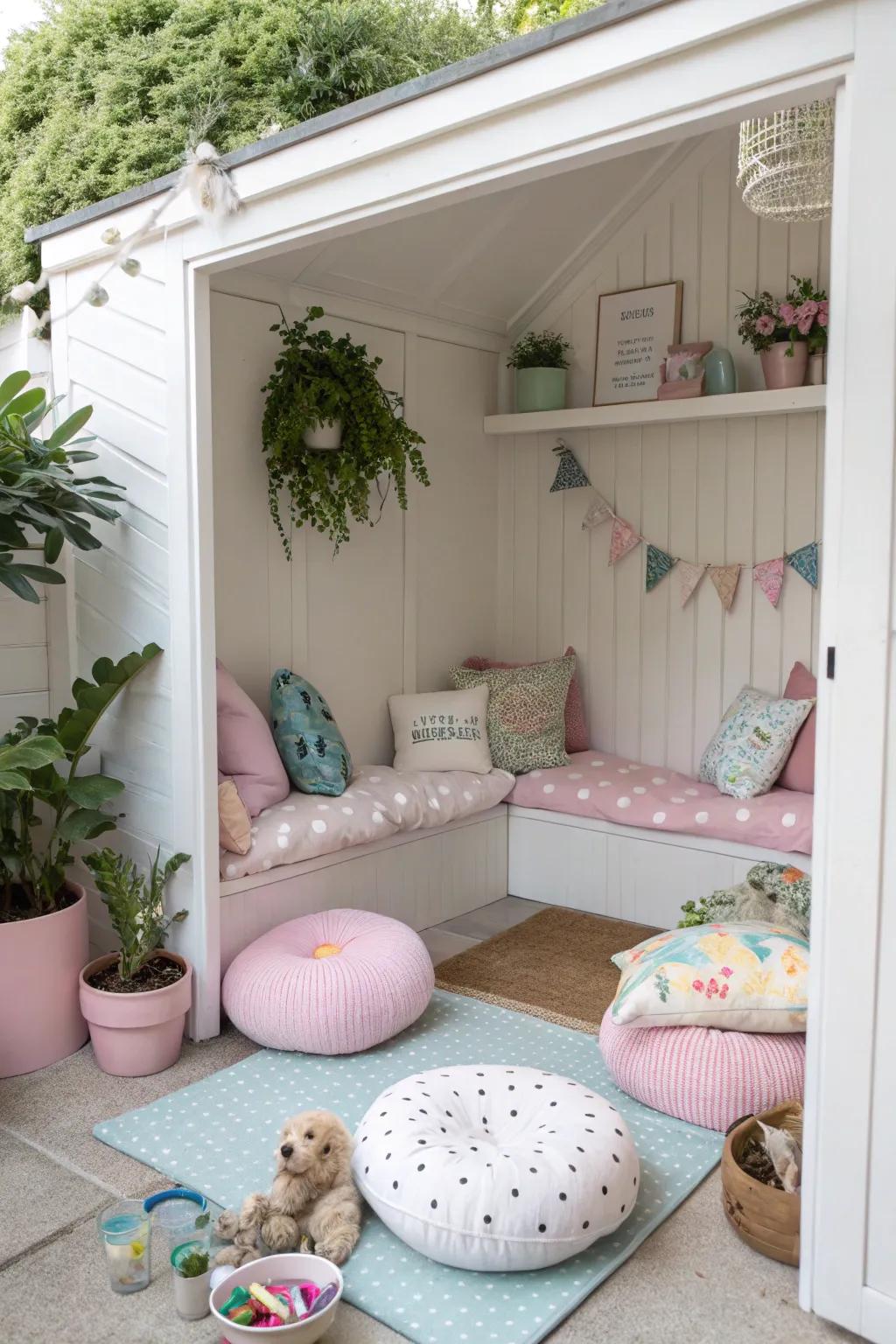 An attractive alcove turned into a comfortable escape for pets through stylish design.