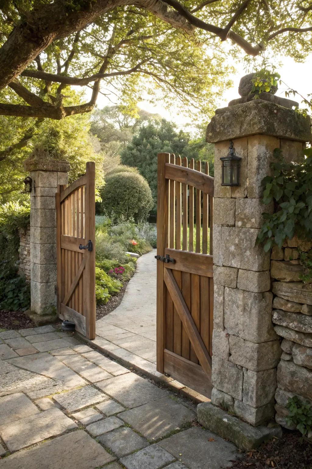 Inherent rock columns complement the rustic charm of a lumber entrance.