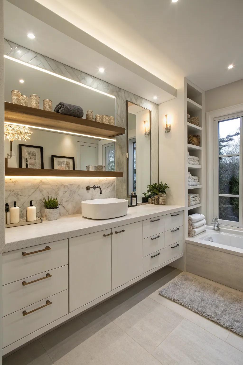 Elegant shelving ideas keep your bathroom organized and stylish.
