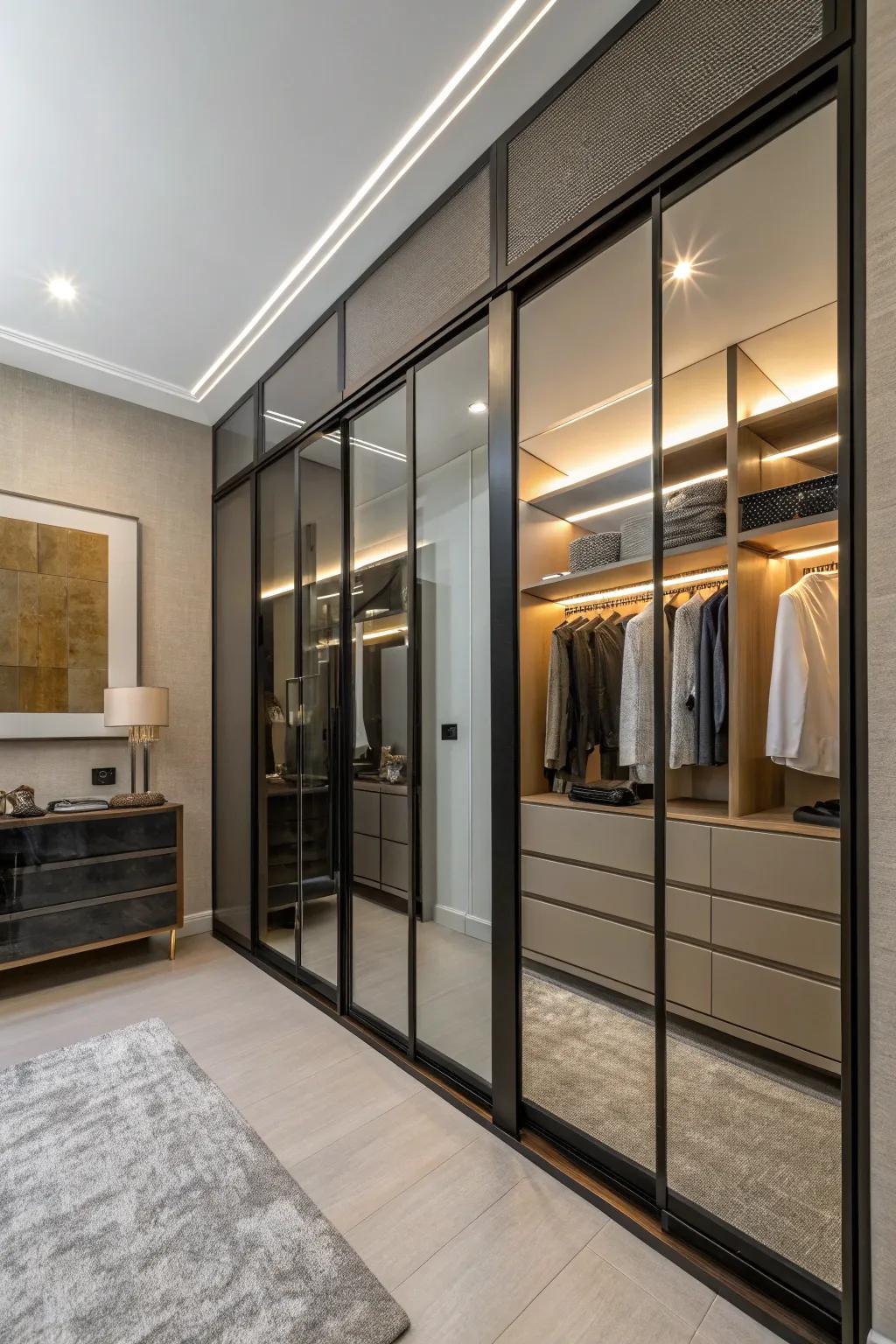 Sliding entryways save area and offer a contemporary look.