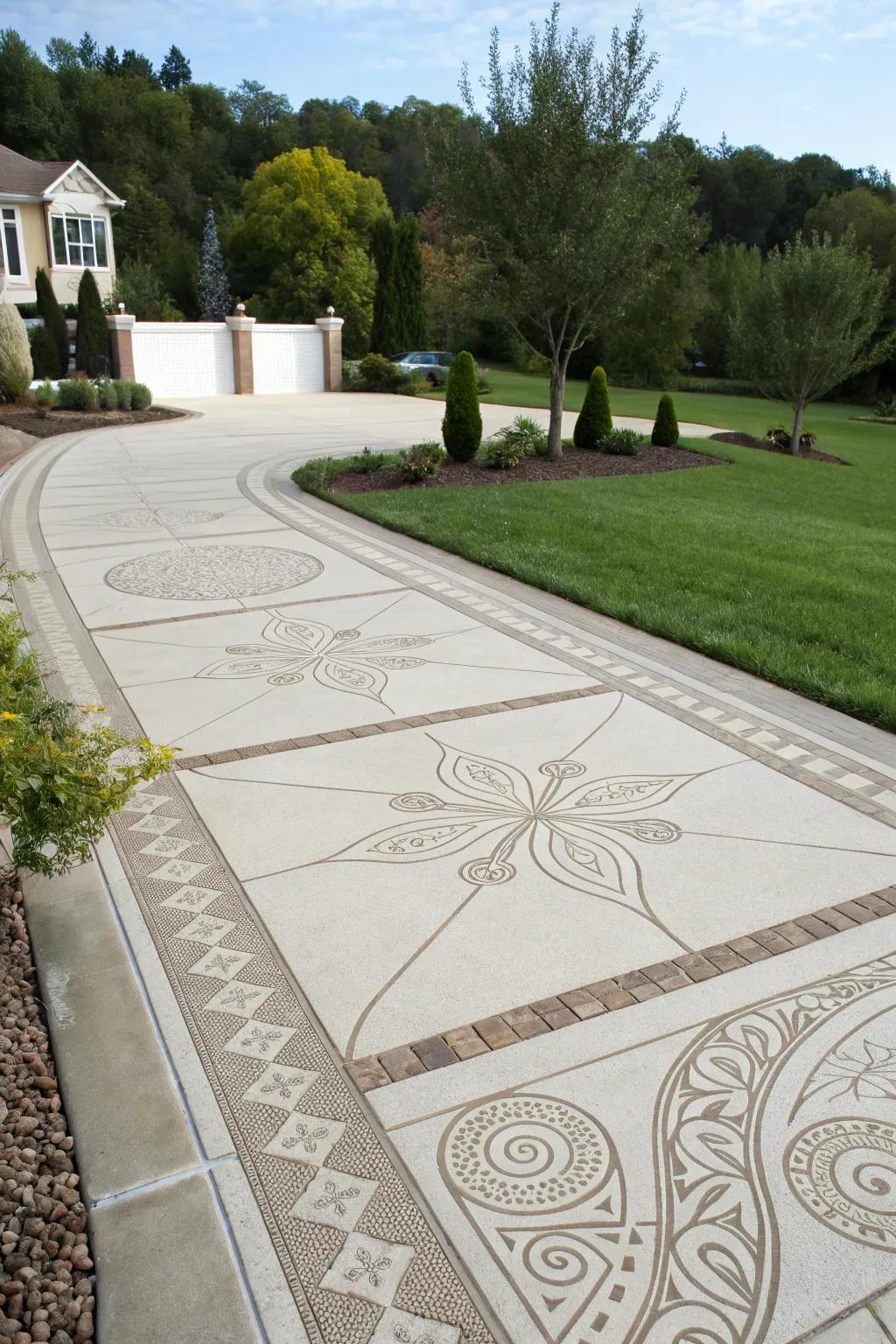 Sophisticated artistic designs in driveway hardscaping.