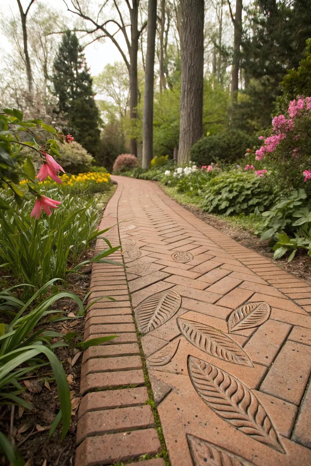 Customized bricks introducing distinct personality to a path.