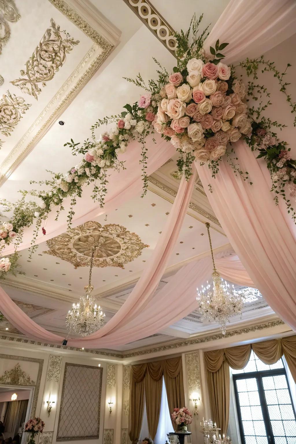 Breathtaking rose blush overhead decor.