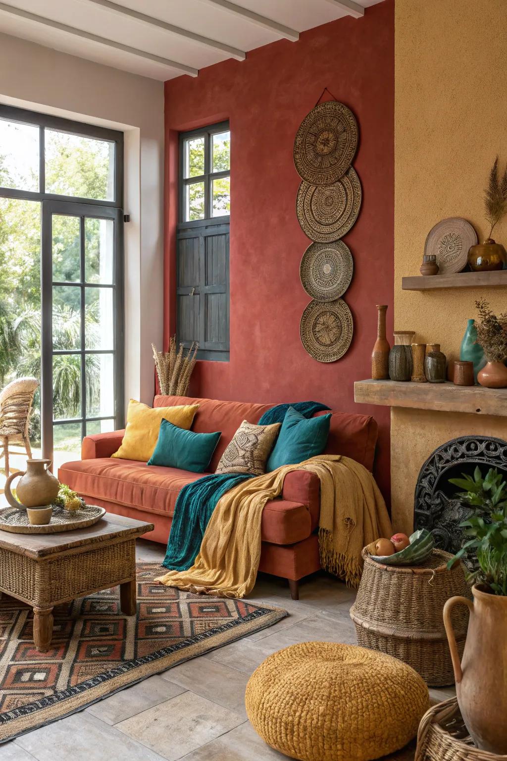 Layer shades of earth tones to create a rich and inviting space.