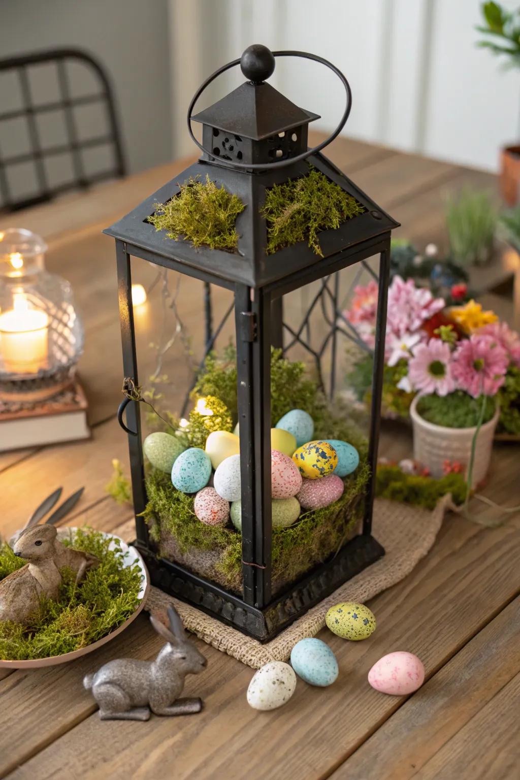 Moss provides an organic foundation for your lantern's contents.