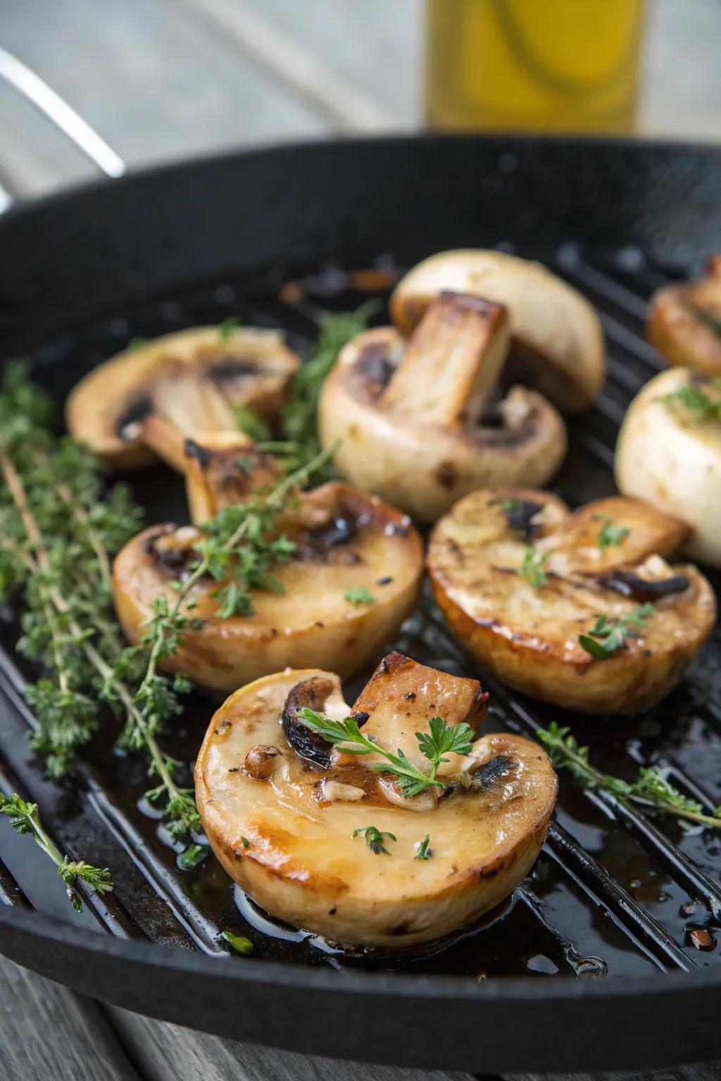 Savory garlic butter caps fresh from the grill.