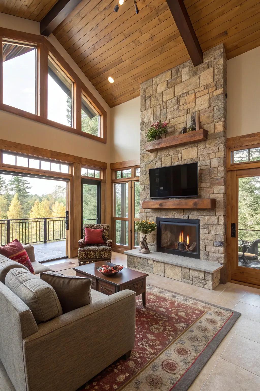 Dual-sided fireplaces give heat and atmosphere from multiple directions.