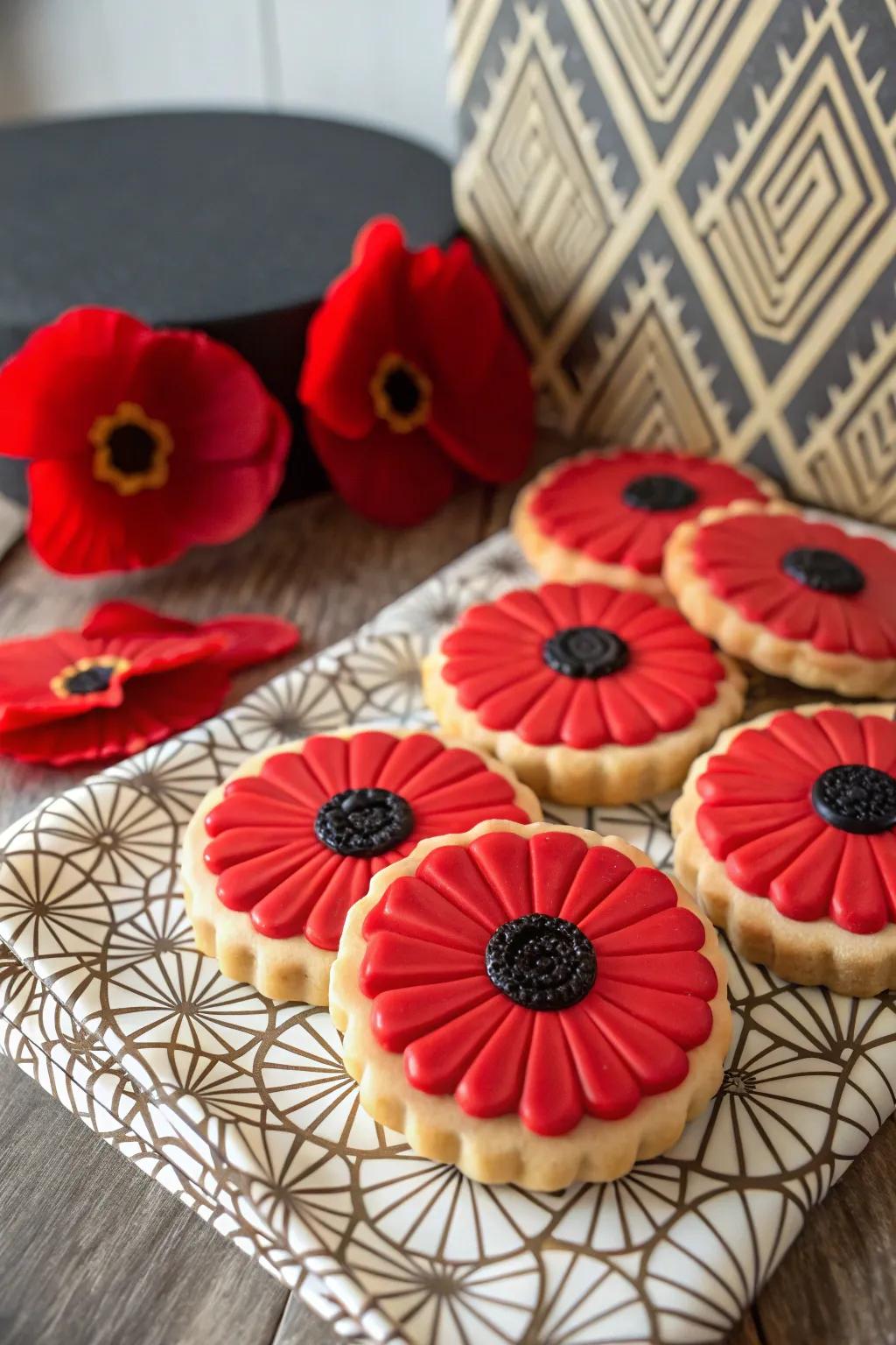 Vintage poppy biscuits for a bold, artistic touch.