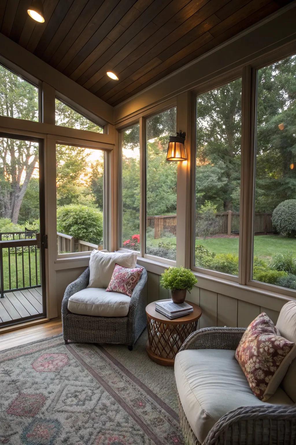 A snug reading alcove on a sheltered patio.