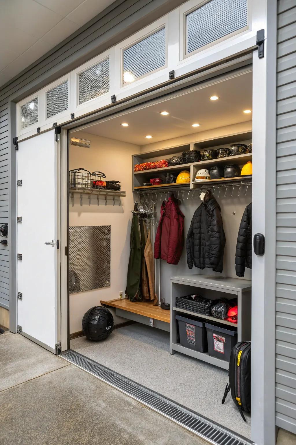 A ventilated wardrobe keeps outerwear fresh and organized.