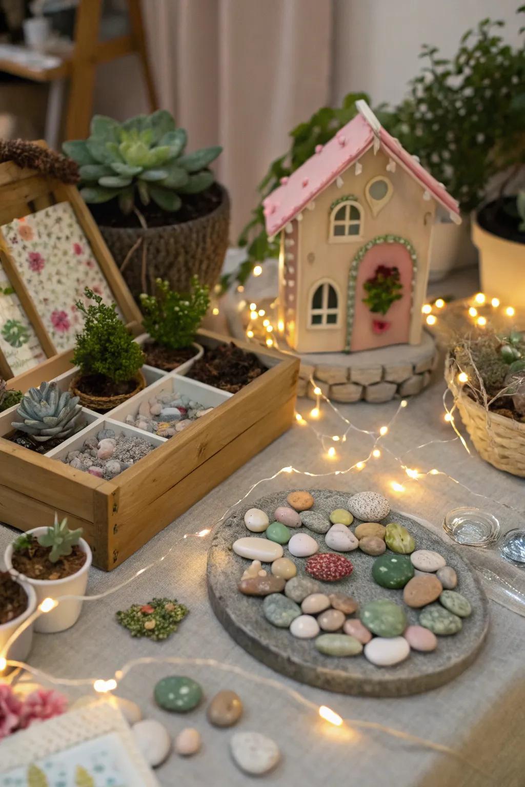 Guests can craft their own whimsical fairy dwellings.