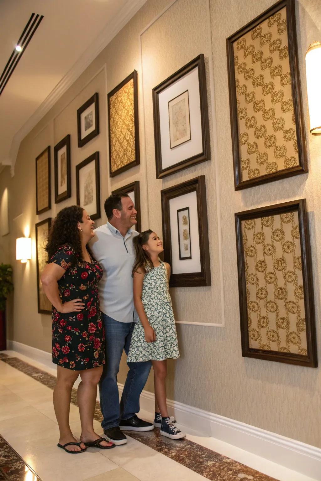 Large mats highlighting family photos for a sophisticated wall display.