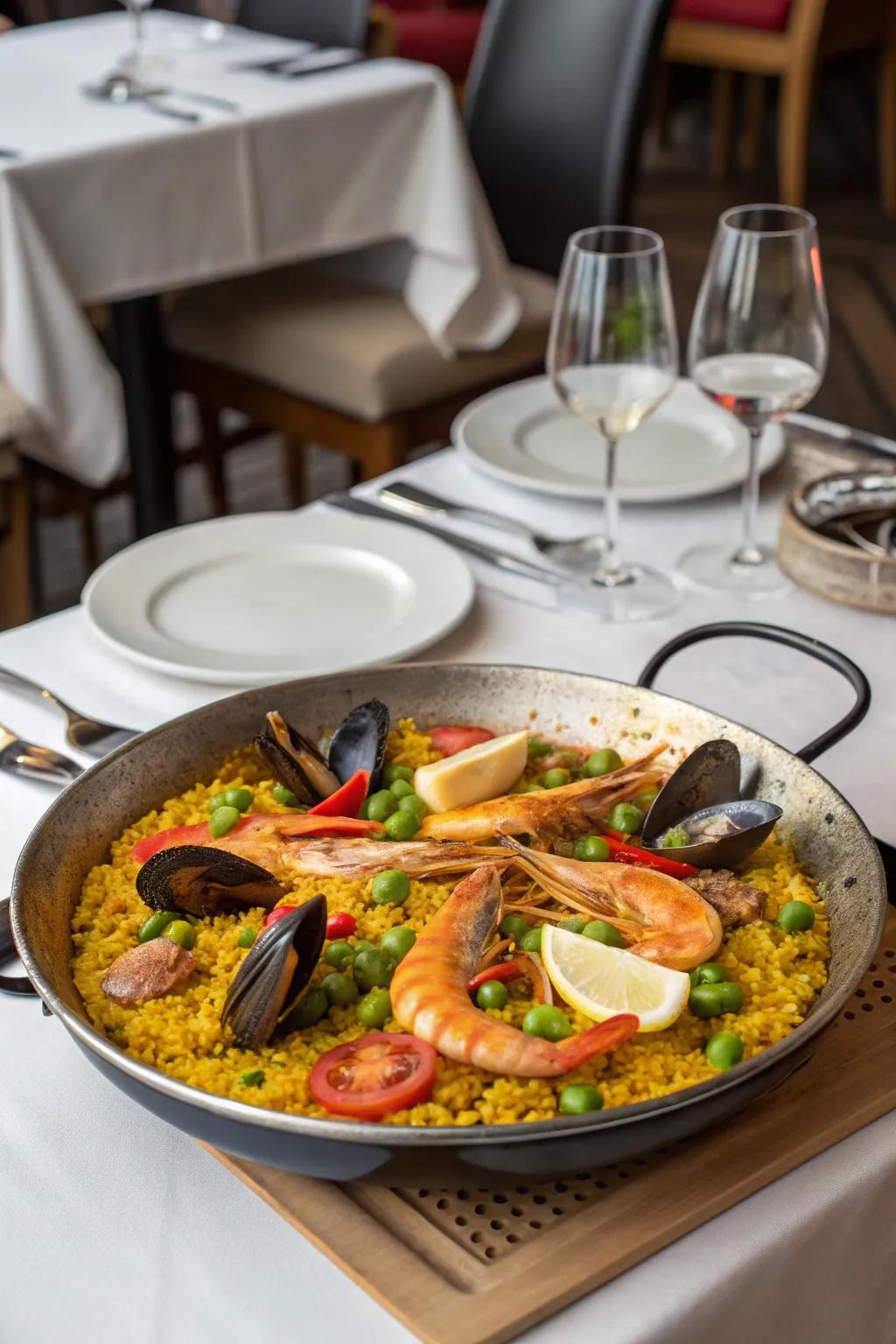 Add Spanish flair to the day with a lively paella.