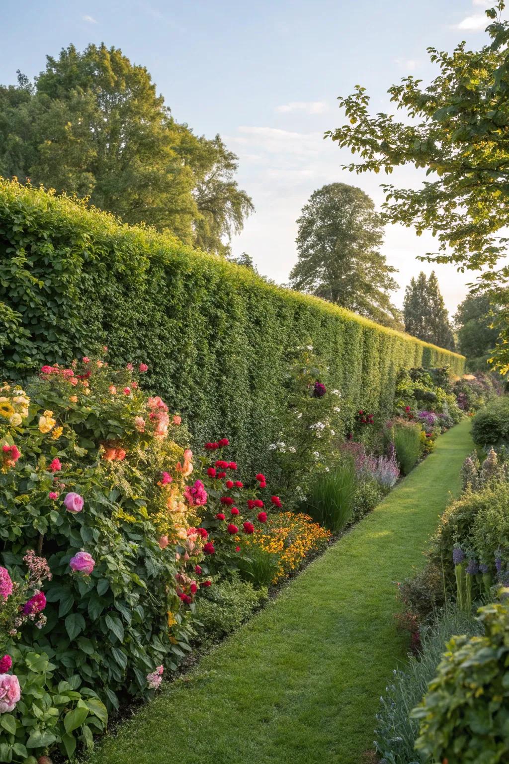 Organic hedgerows delivering a natural, green fence border.
