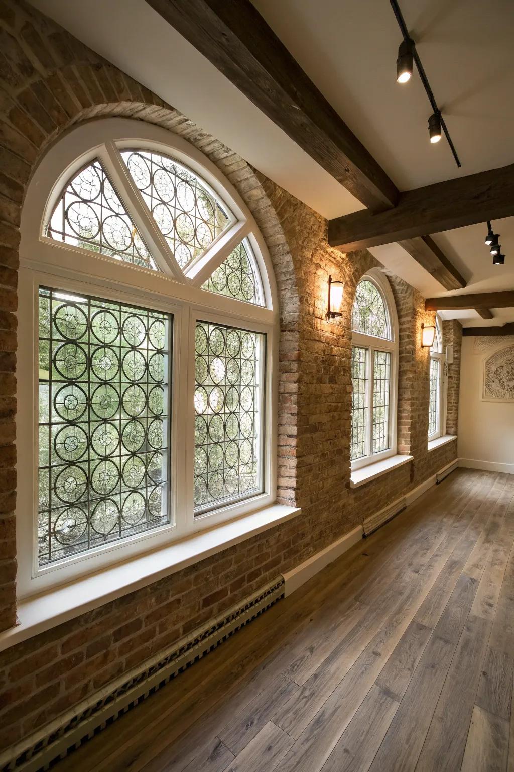 Custom window shapes offer unique architectural interest.