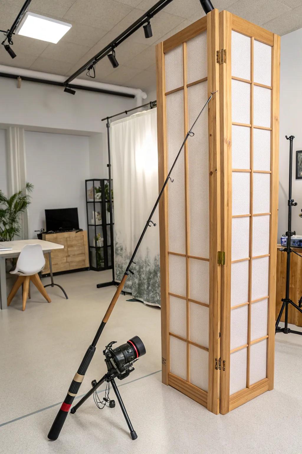 Angling tools create a functional room separator.