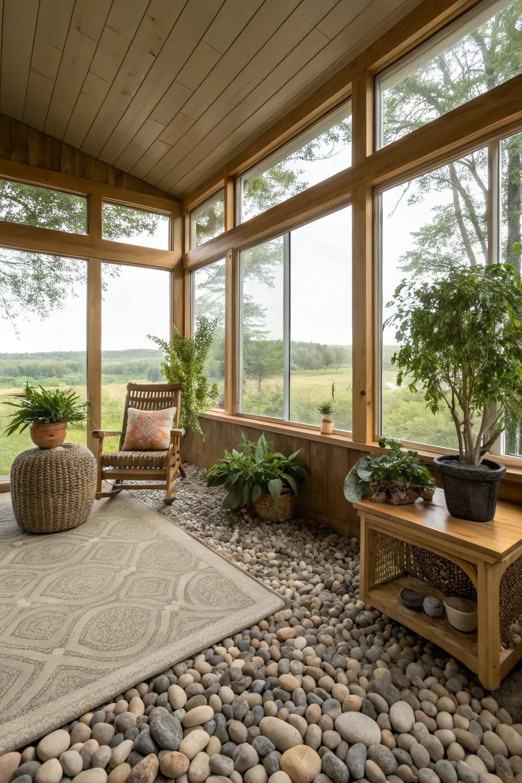 Pebble flooring delivers a unique surface and connection to nature.
