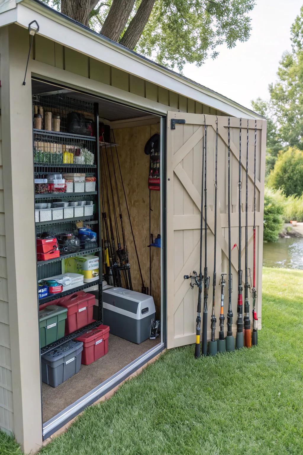 Outdoor building transformed into a fishing gear sanctuary.