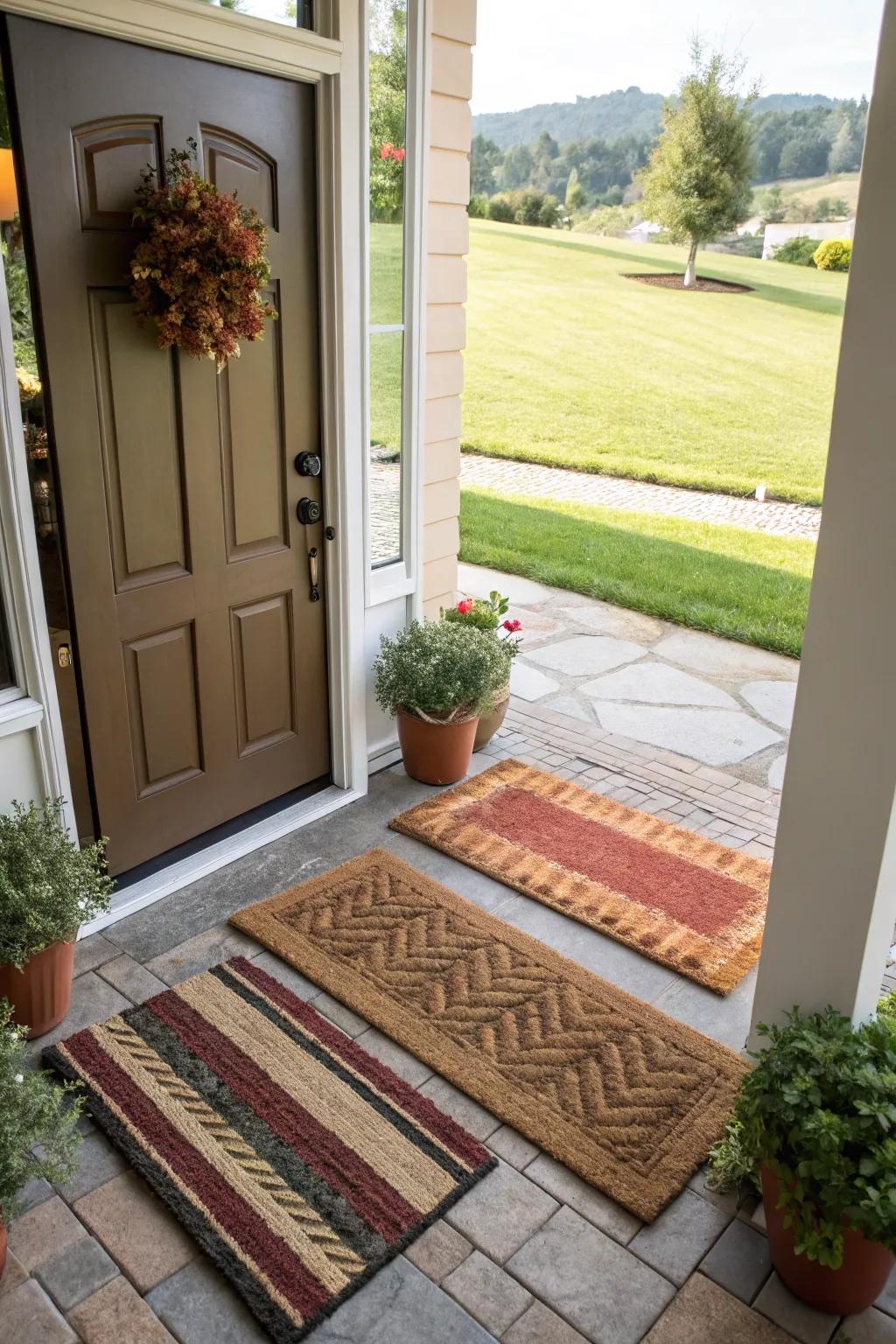 Layered mats add texture and definition to the area.