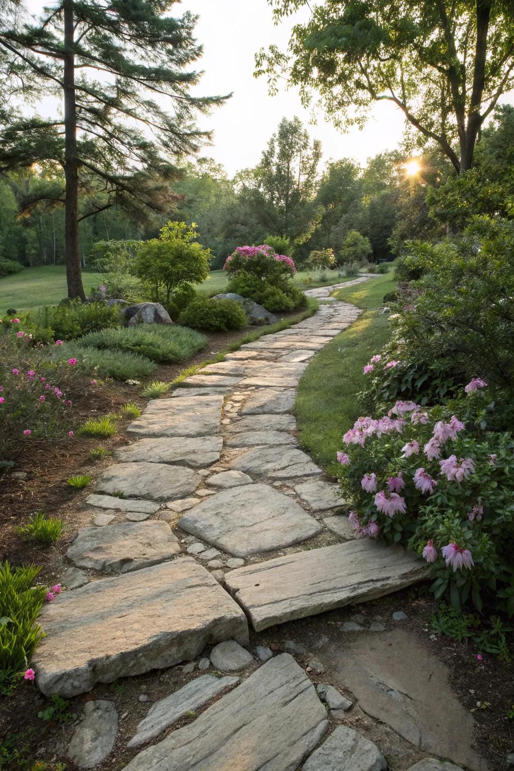 Natural rock slabs offer a beautifully organic path.