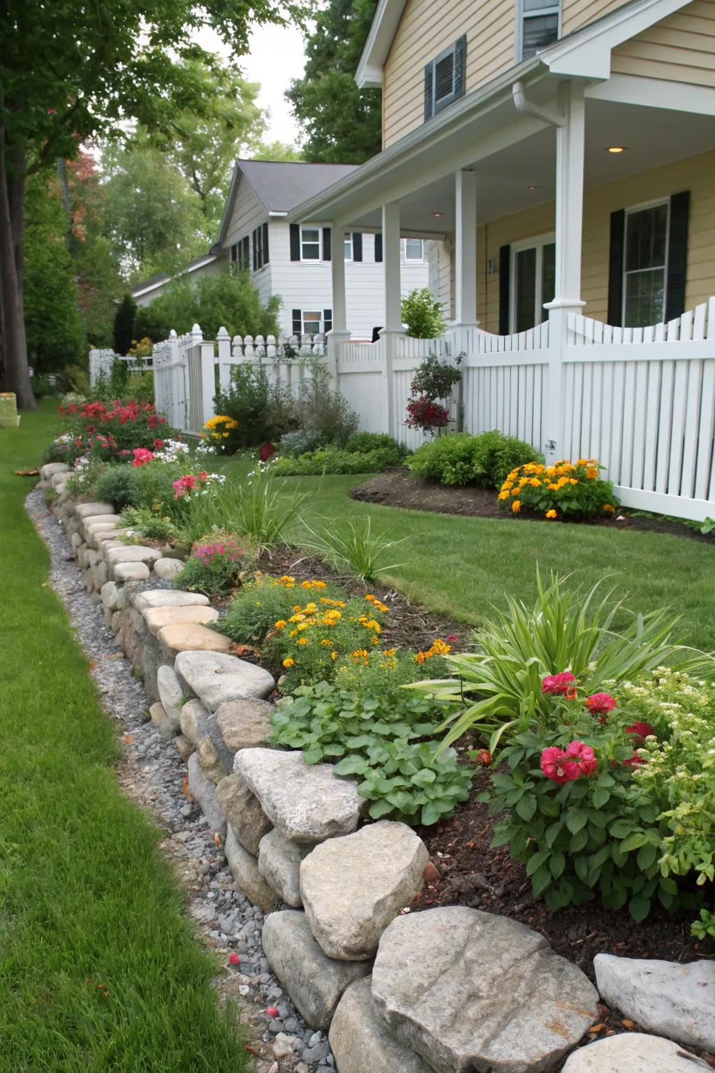 Stone borders create crisp, lasting borders.