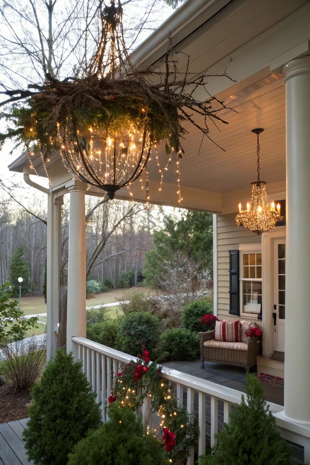A holiday light fixture introduces an elegant accent to your porch.