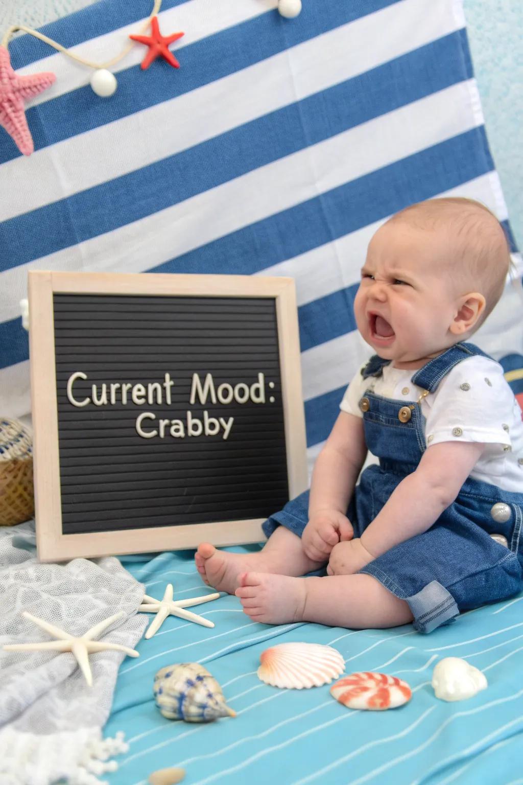 Showing the grumpiness of babyhood.