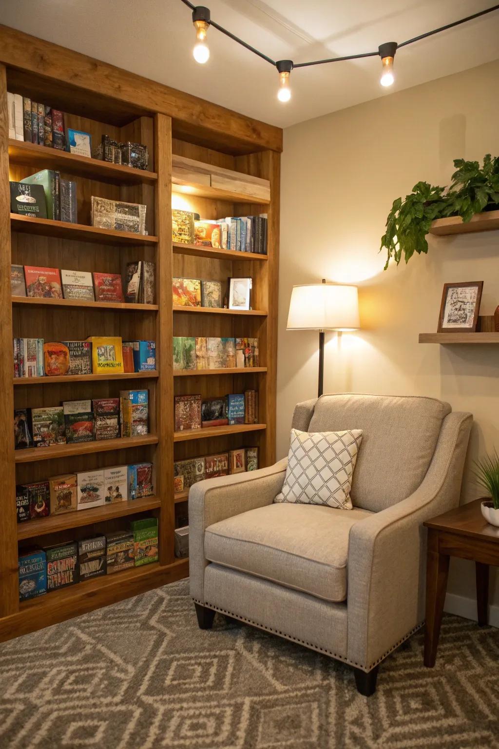 Corner shelves make use of all available space.