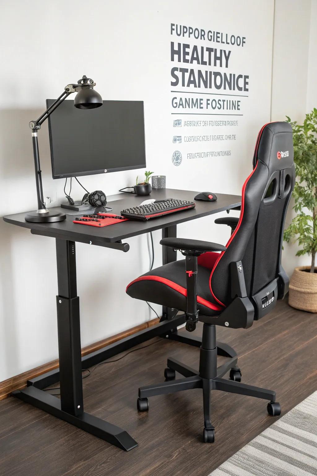 Standing desks promote movement and healthier gaming habits.