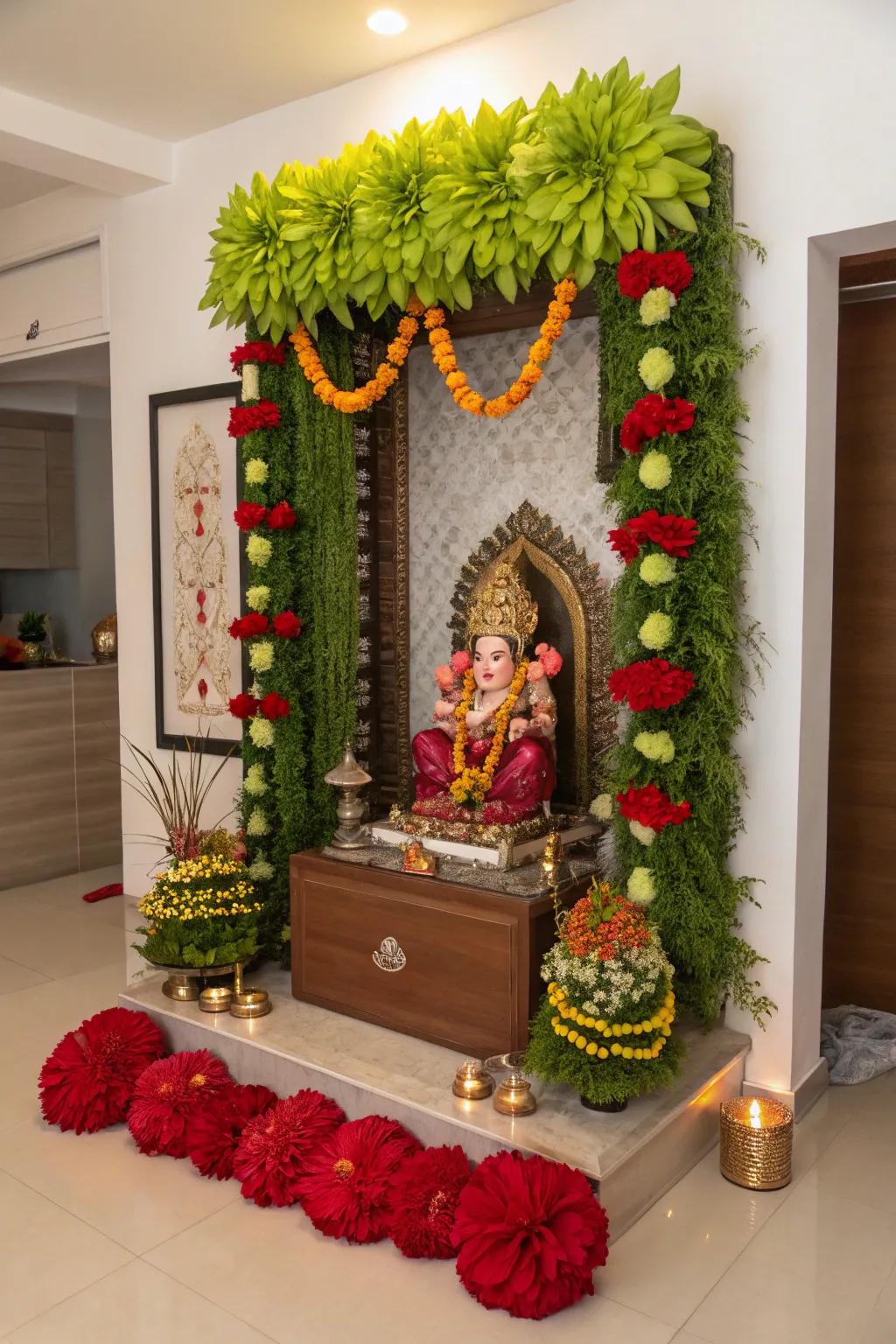 Imitation blossoms creating a lasting impression for Ganpati.