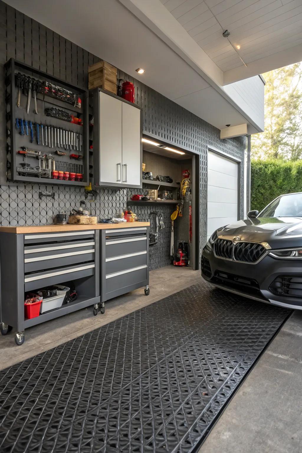 Textured tiles bring dimension and character to your garage.