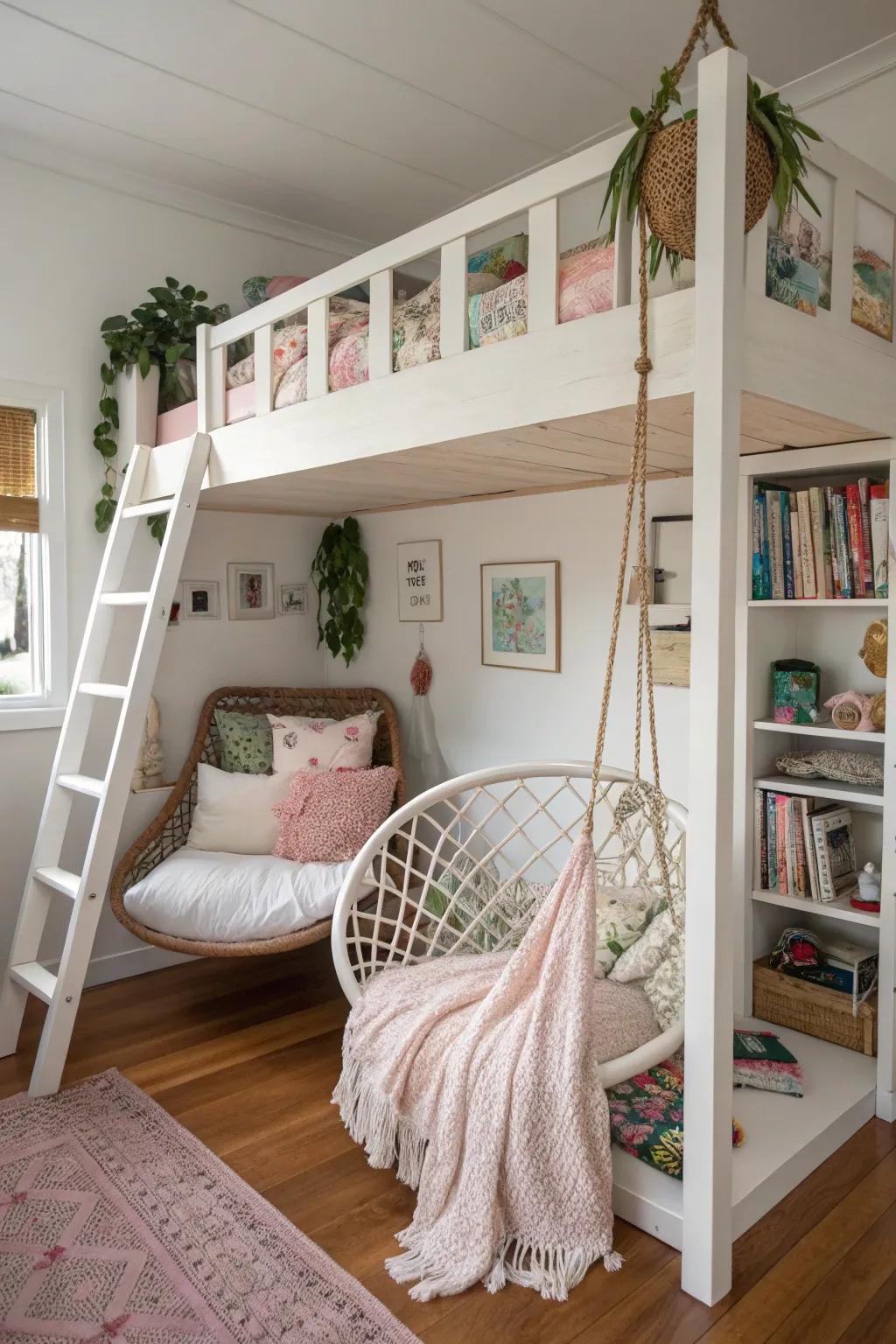 A swinging seat introduces whimsy and relaxation.