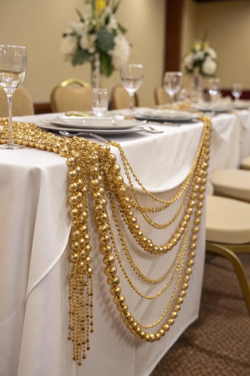 Elegant gilded beaded garland adding sparkle.
