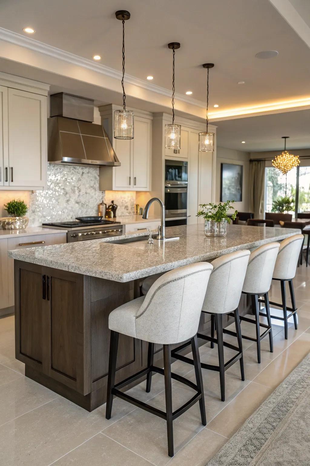 Granite kitchen hubs serve as beautiful and functional centerpieces.