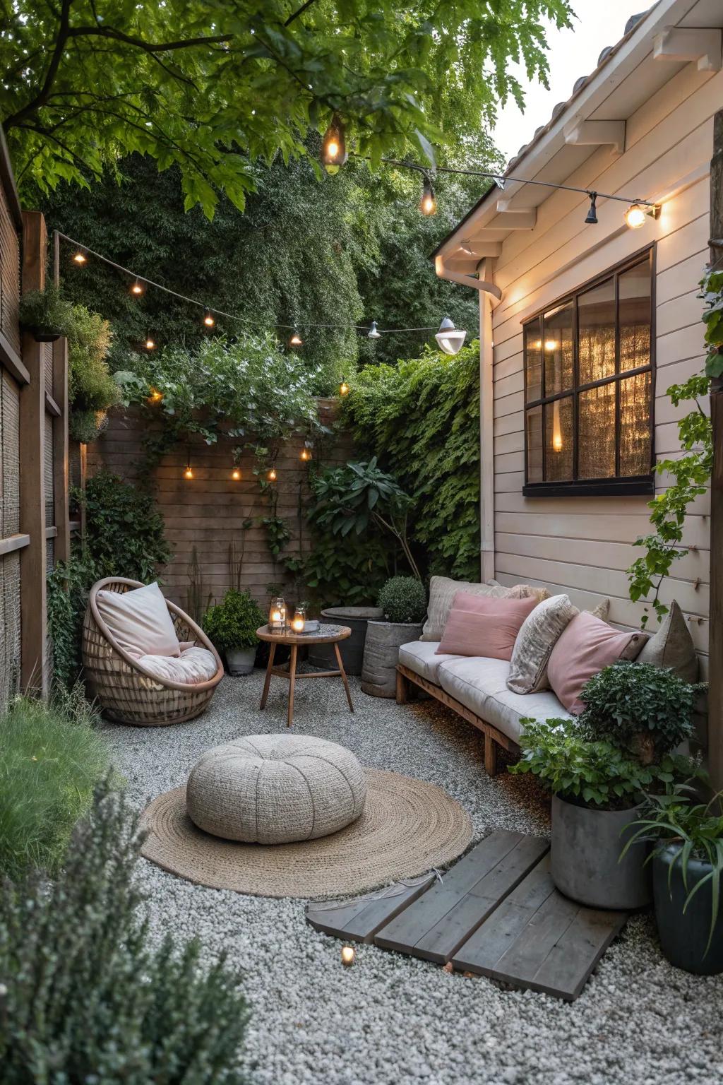 A calm spot with pebble flooring, great for unwinding.