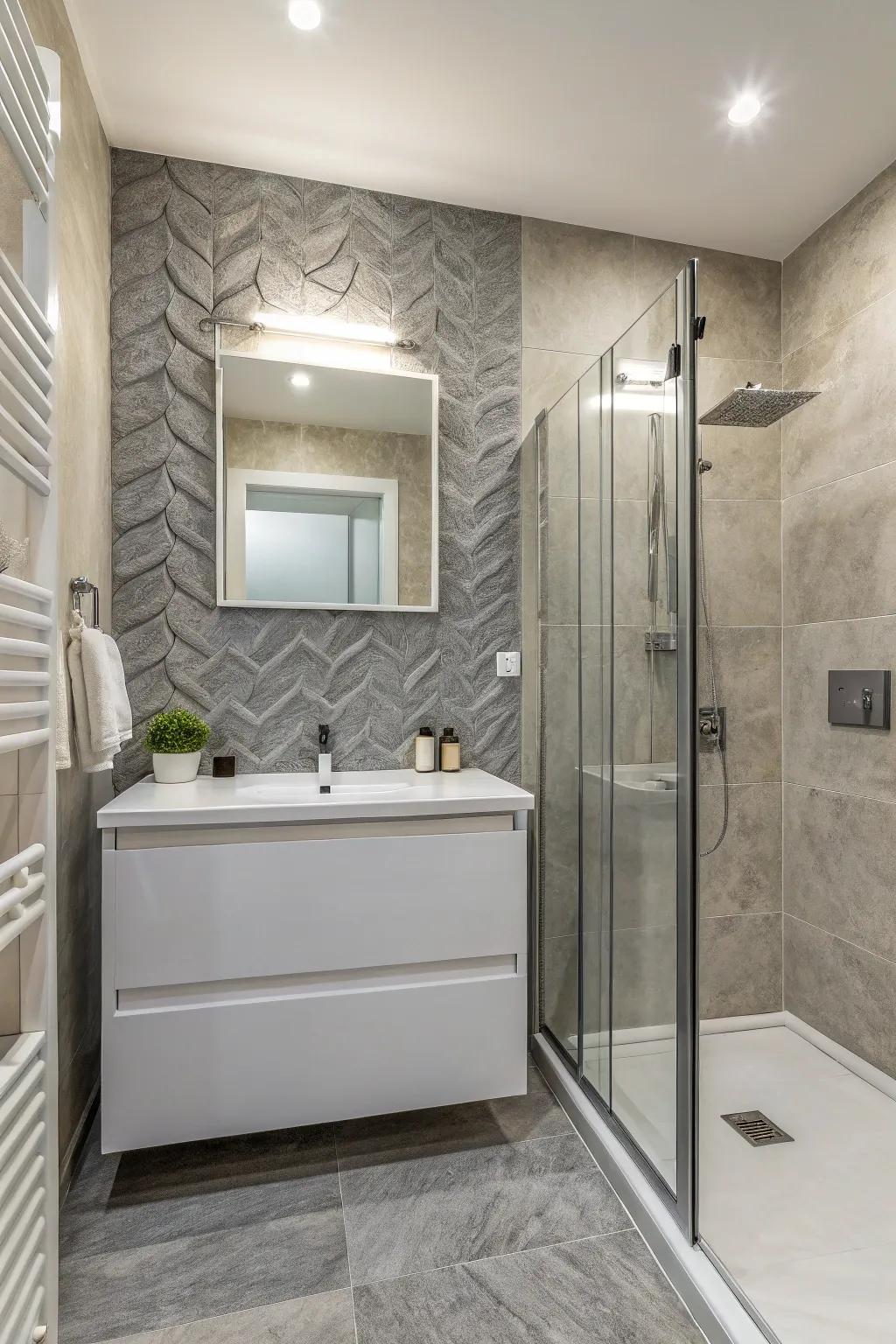 A textured shale accent wall introduces depth and interest.