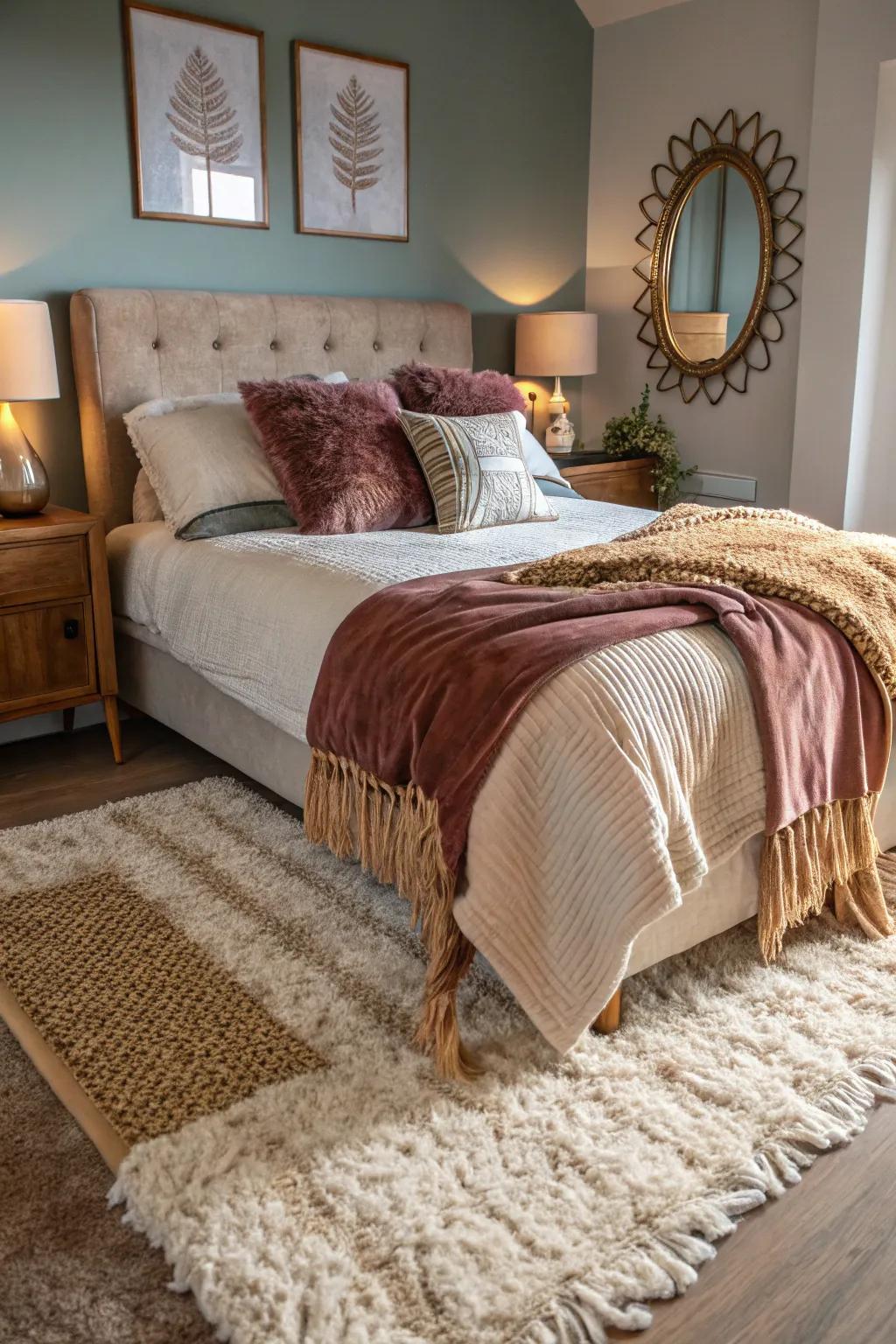 Mixing materials adds dimension and makes the space inviting.