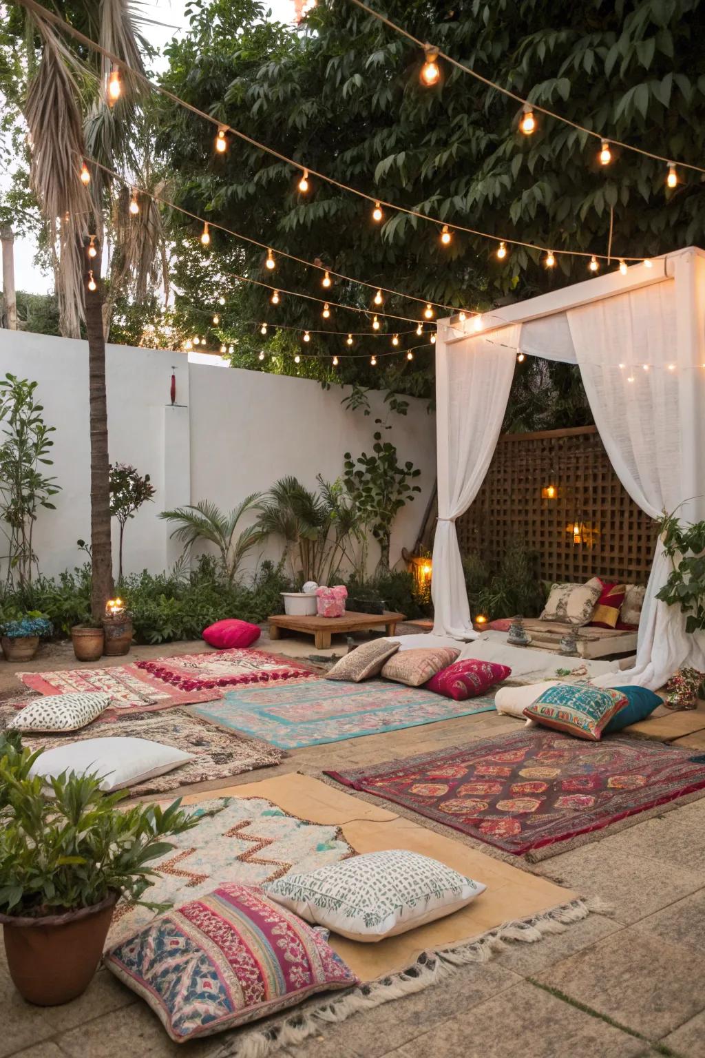 Boho outdoor spaces invite relaxation and enjoyment.