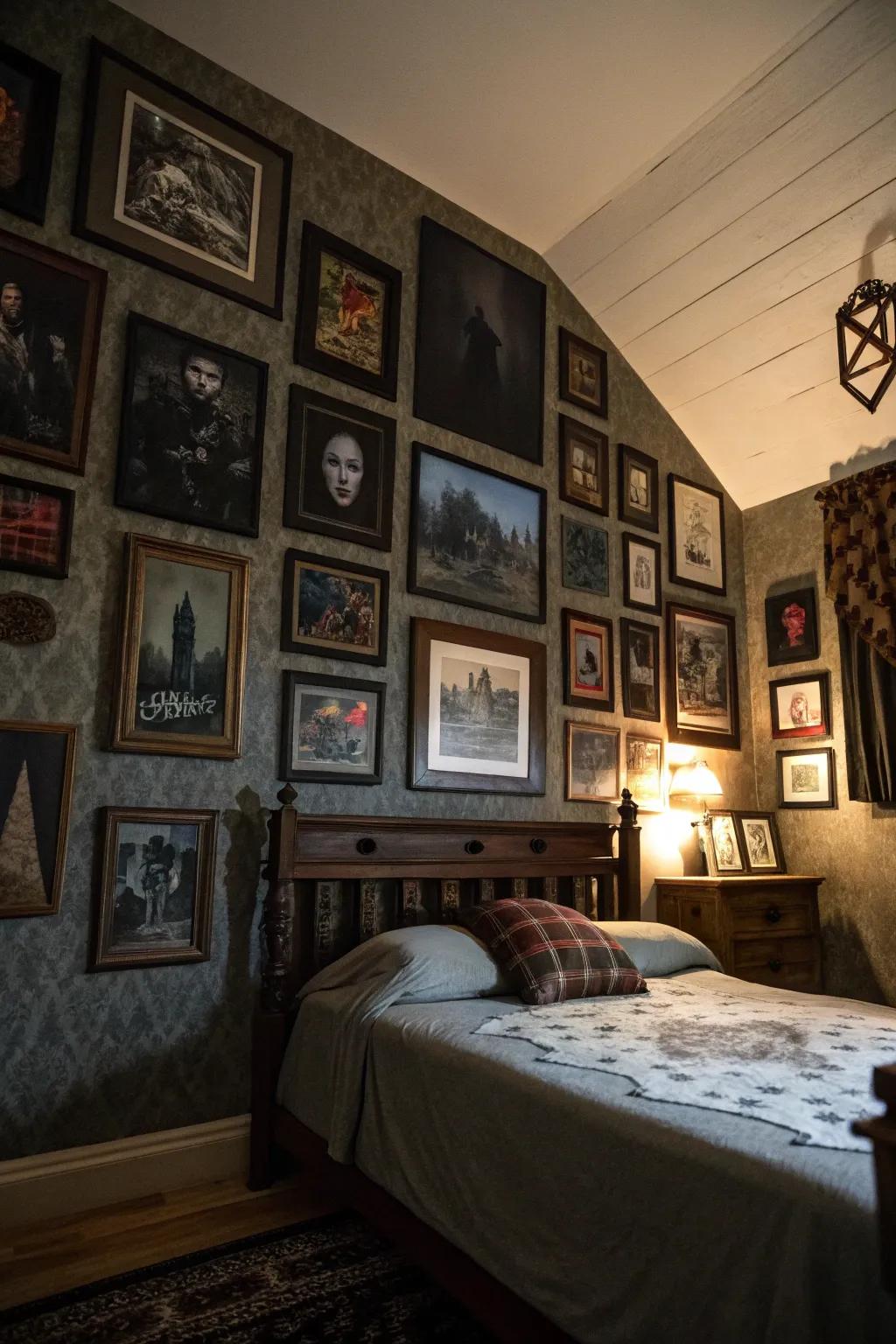 Spooky art in frames can transform your bedroom's ambiance.