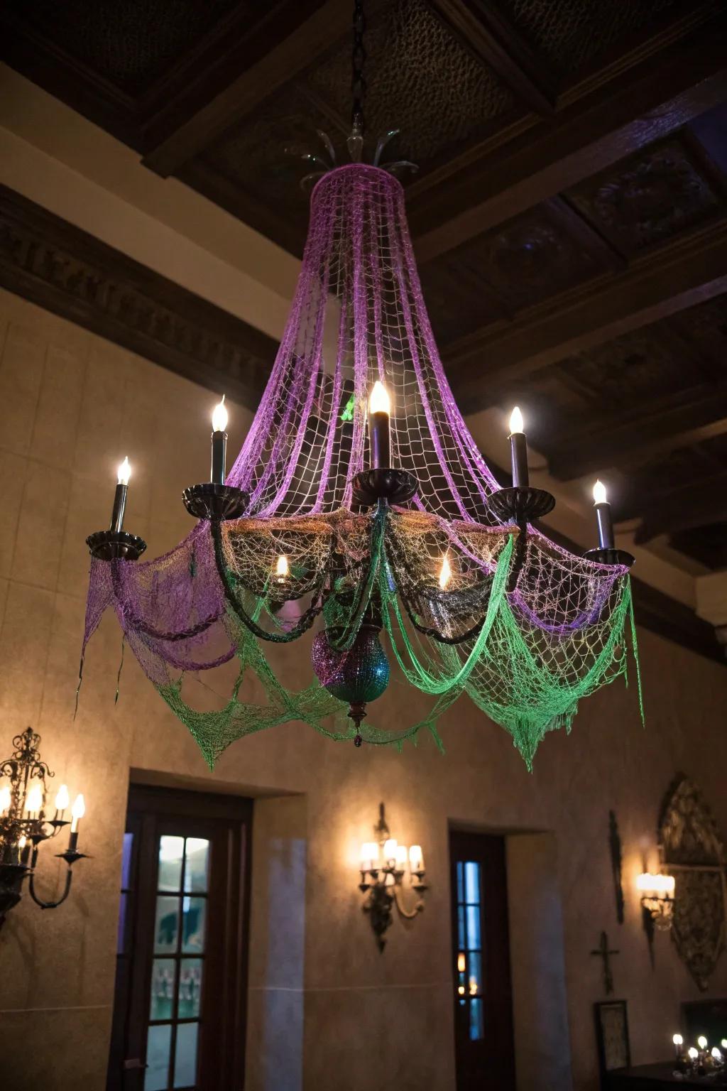 Chromatic cobwebs give a vibrant twist to Halloween d&eacute;cor.