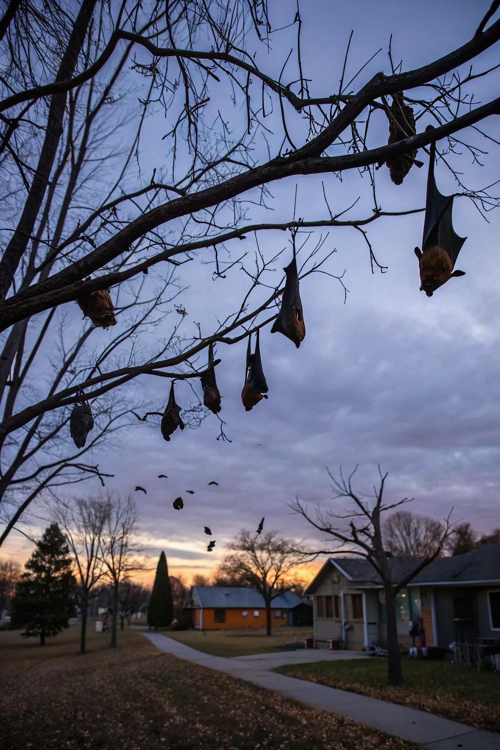 Hanging fliers creating an enchanting shape in the evening sky.