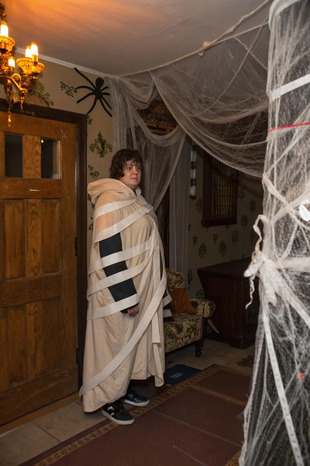 A comforted corpse bandage robe adds comfort to classic horror.