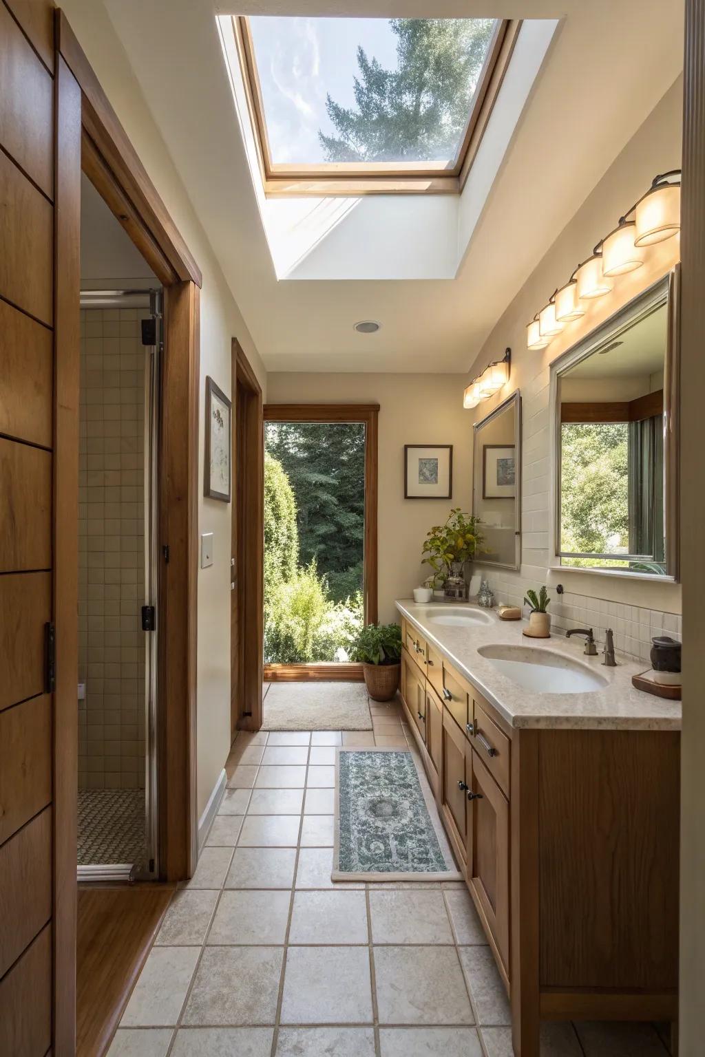 Ceiling windows bring in abundant natural light.