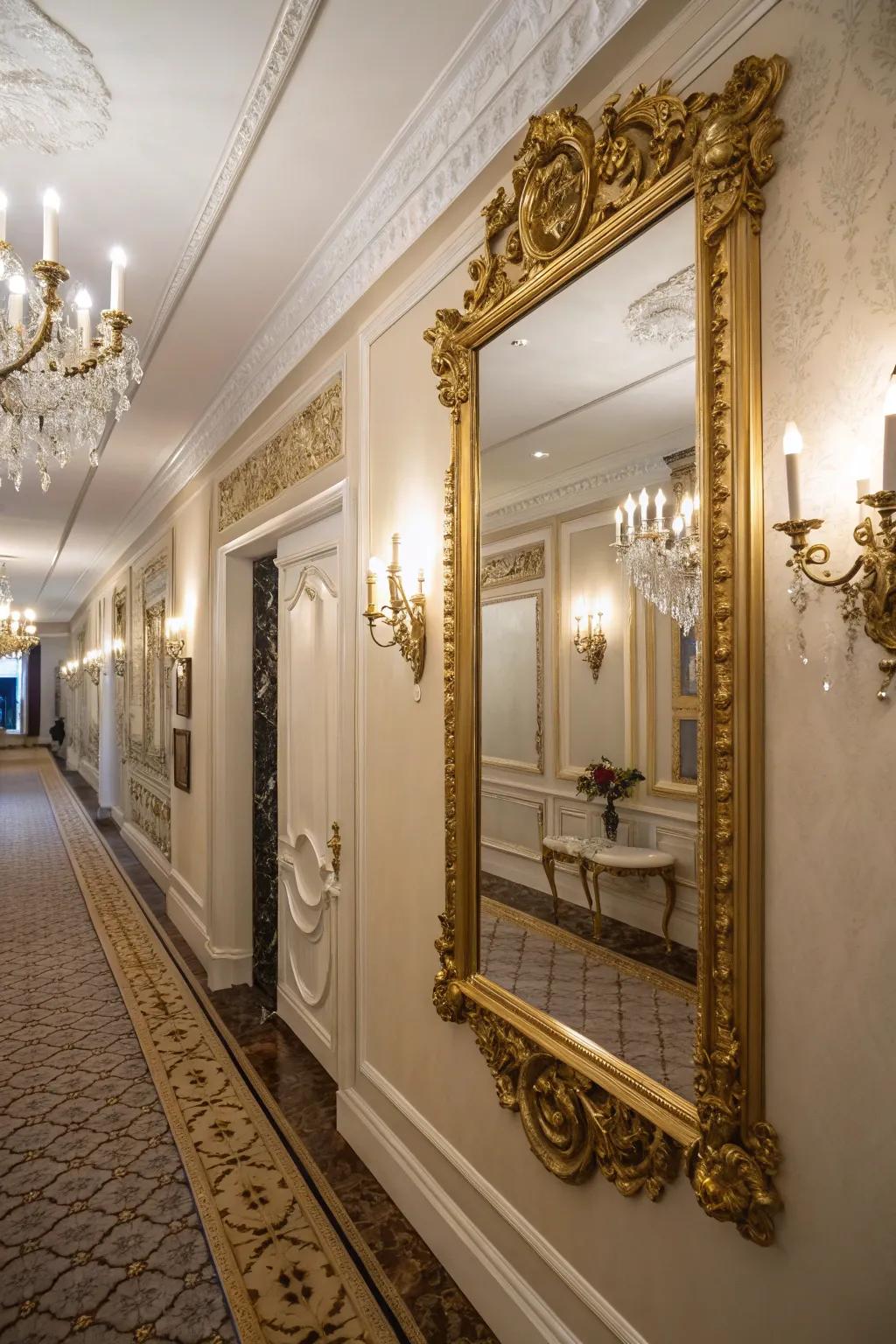 Gold mirrors infuse luxury and sophistication.