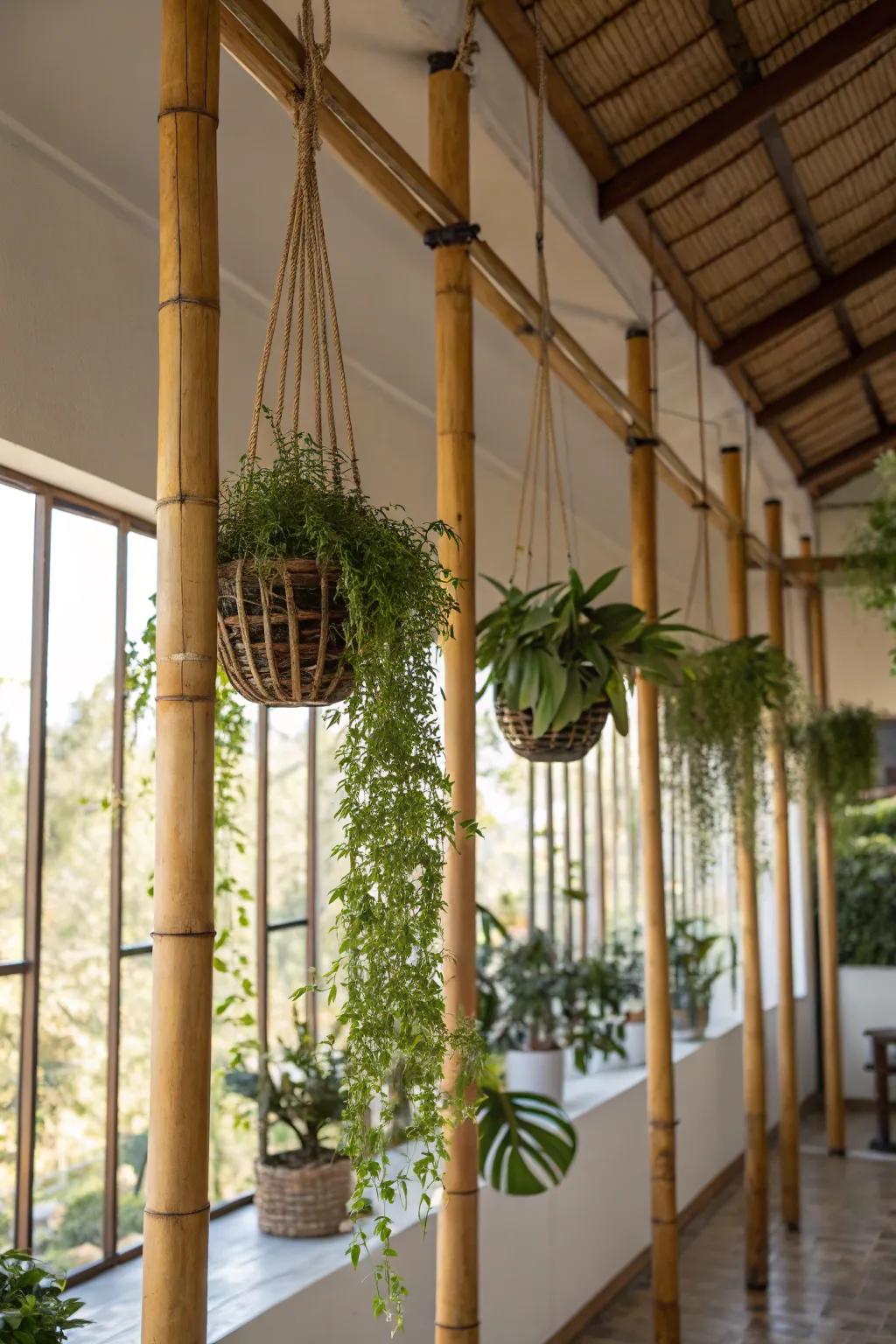 Establish a serene vibe with bamboo plant hangers.