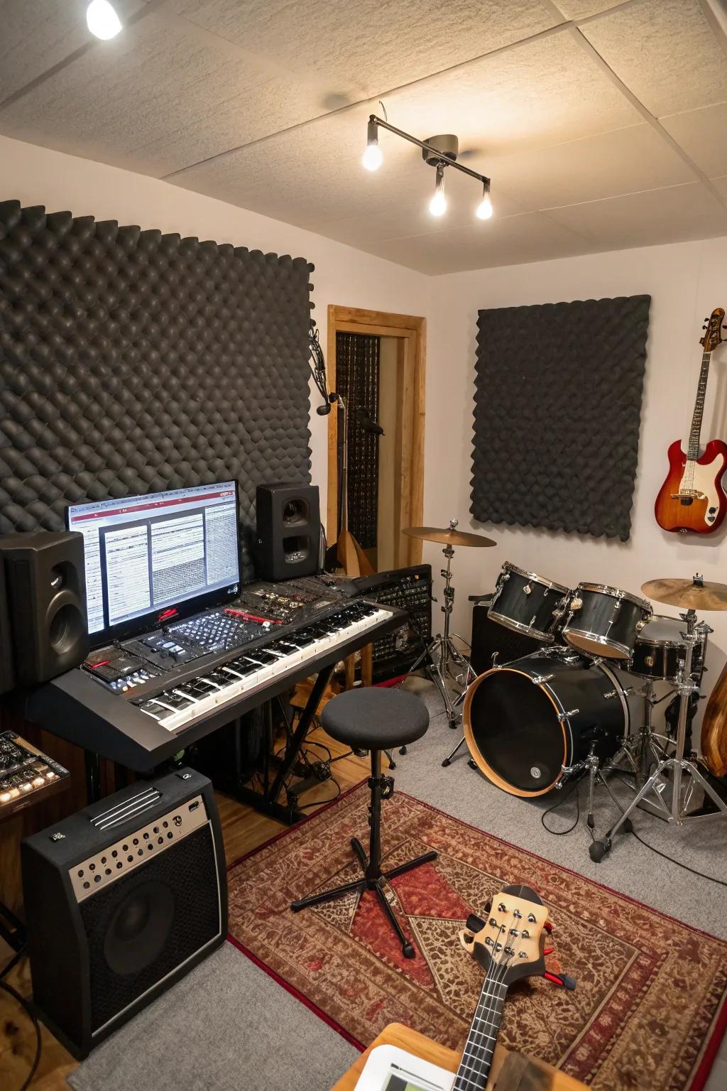 Design a basement music space for the best creative escape.