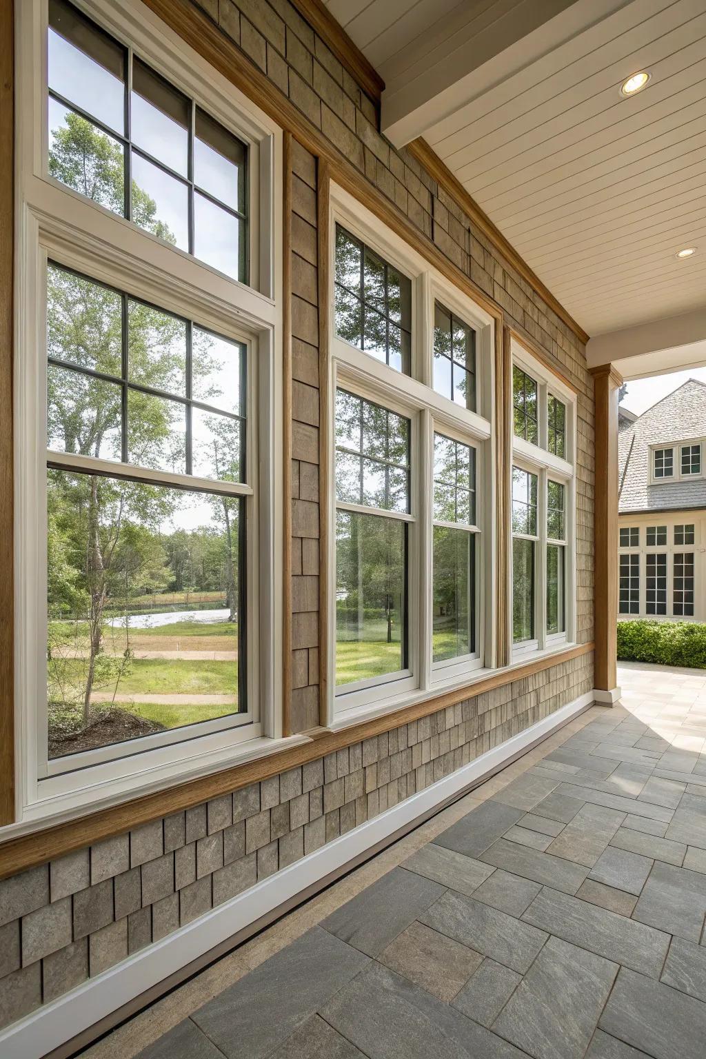 Divided frames create an illusion of larger, elegant windows.