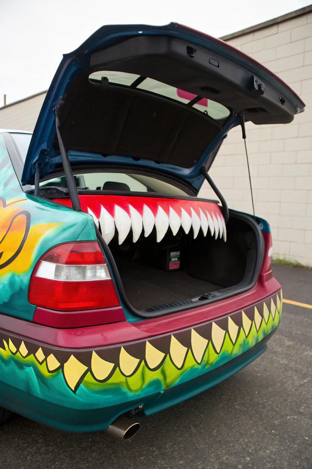 Design a monster maw with sharp teeth for an engaging trunk experience.