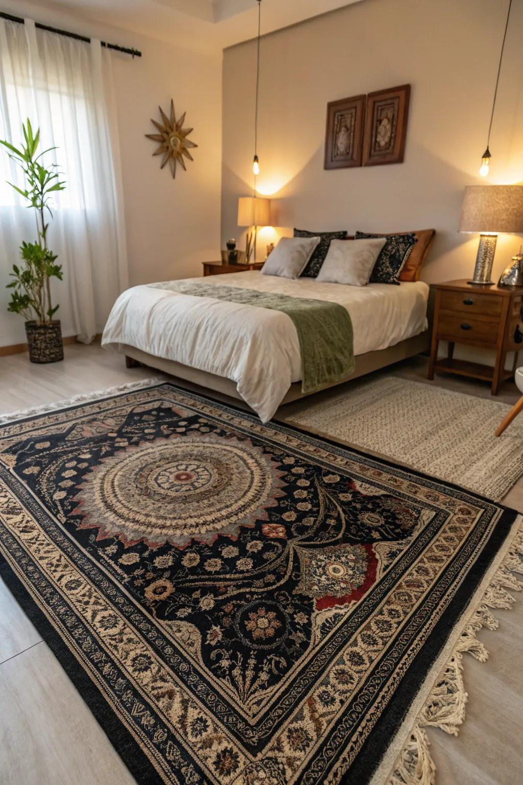 Mystical rugs anchor the space and improve the theme.