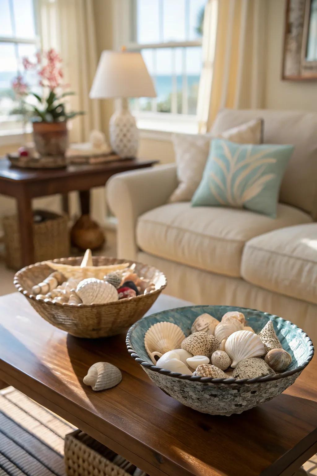 Seashells bring the beach into your home for a coastal touch.